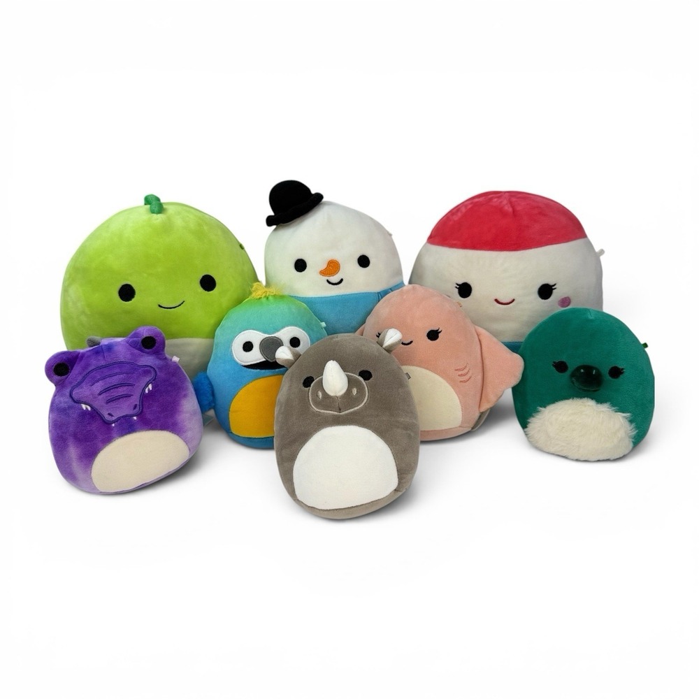 Lot 8 Original Squishmallows Plush Toys Kellytoy Animals Snowman Shark 5-9in Set